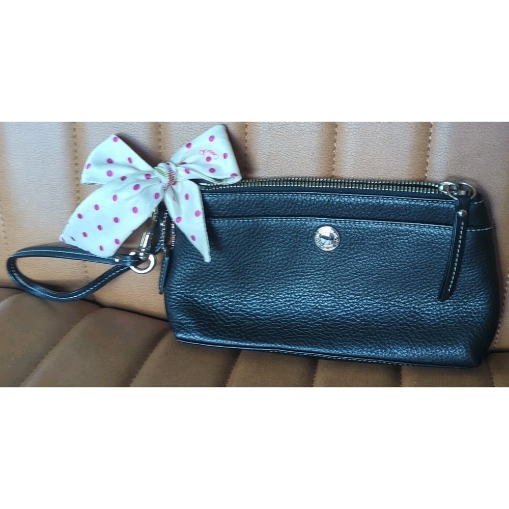 EUC Coach‎ bag, Black Genuine leather clutch Scarf Cute Wristlet Y2k